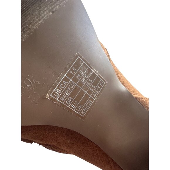 Forever 21 Boots Cognac Brown Suede Side Zippers & Chunky Heel Design Size 7.5 - Picture 5 of 6